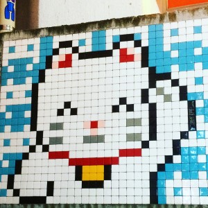 Happy Neko: street art mosaic by Invader, Tokyo